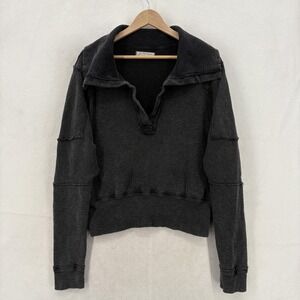 We The Free Sweater Womens Medium Gray Waffle Knit Collared Pullover Top Relaxed